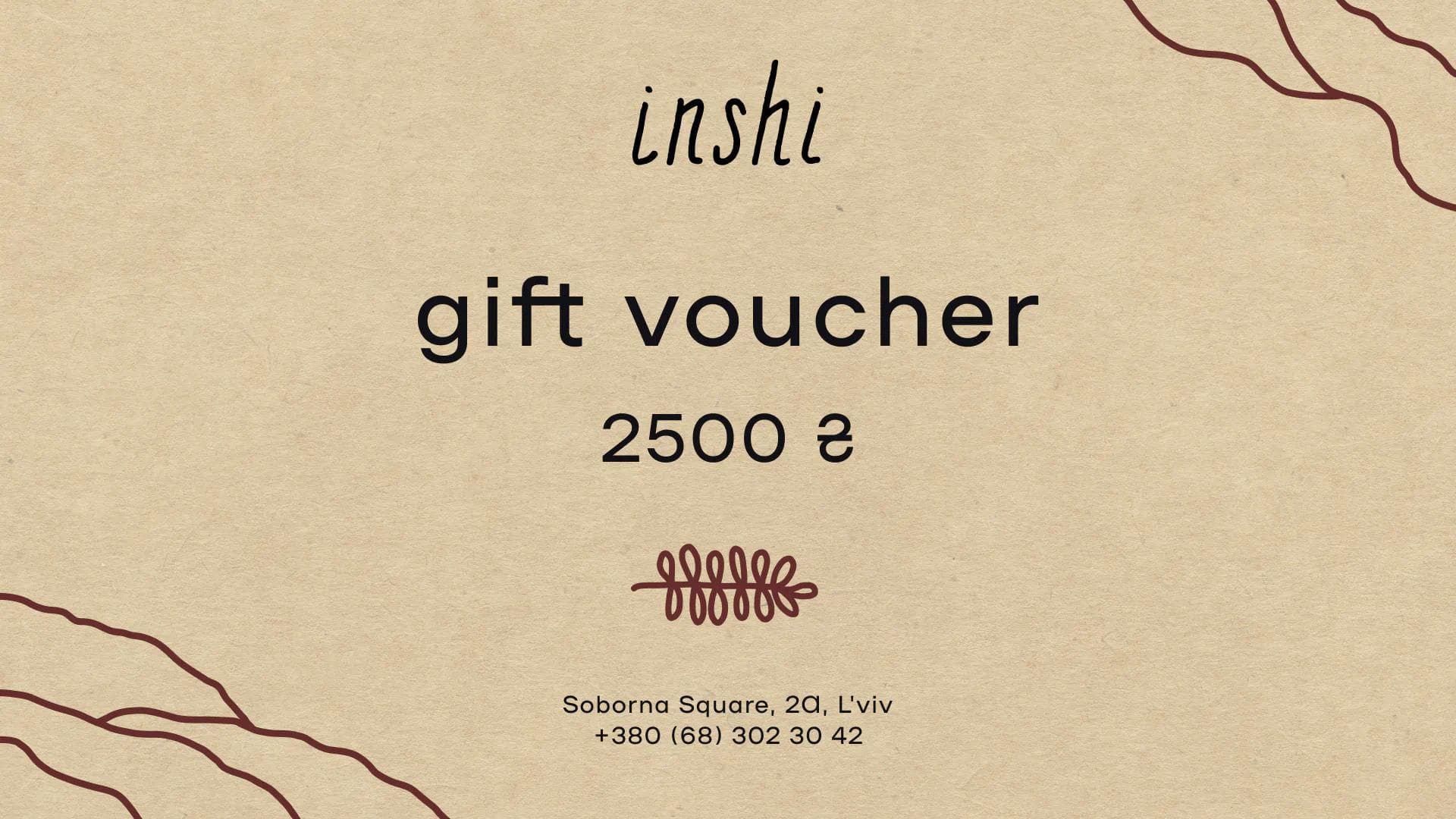 Cafe Inshi gift voucher for the amount of UAH 2,500