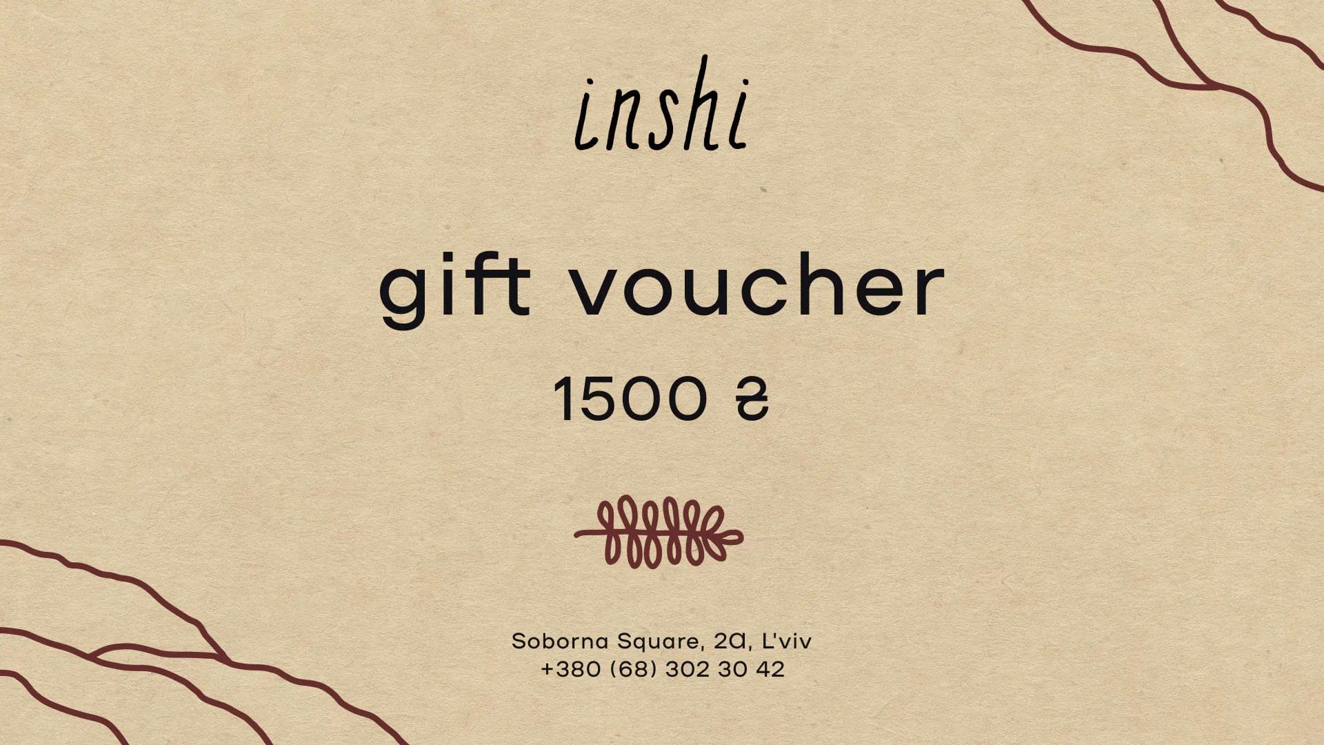 Cafe Inshi gift voucher for the amount of UAH 1,500